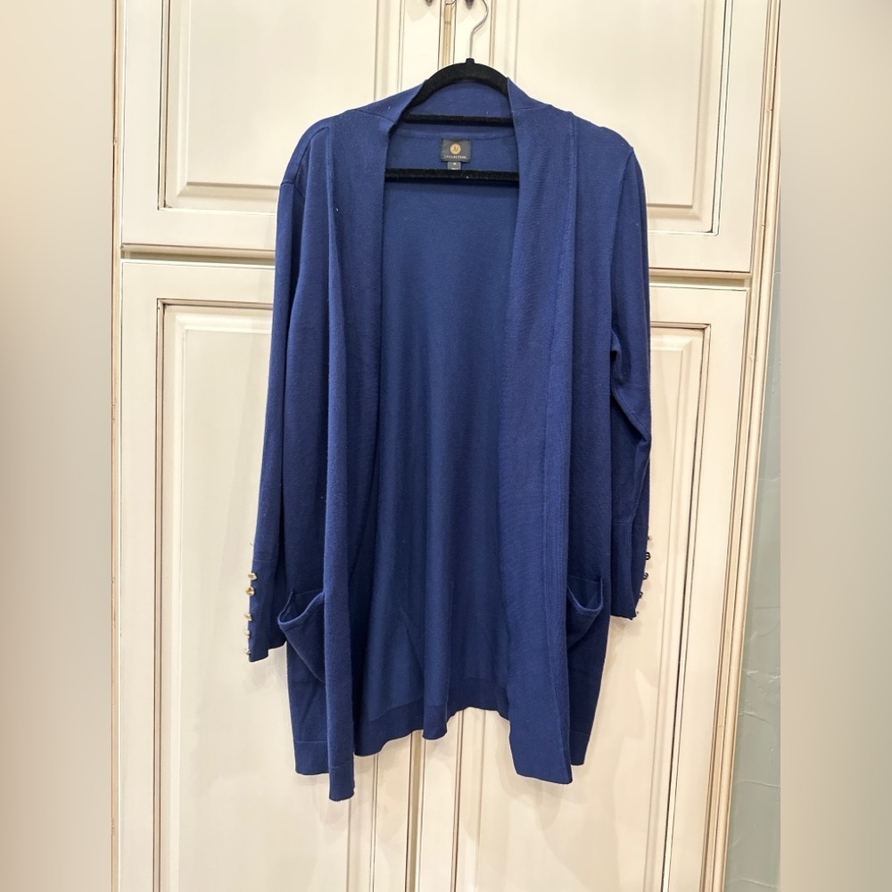 JM Collection Navy Open Front Cardigan